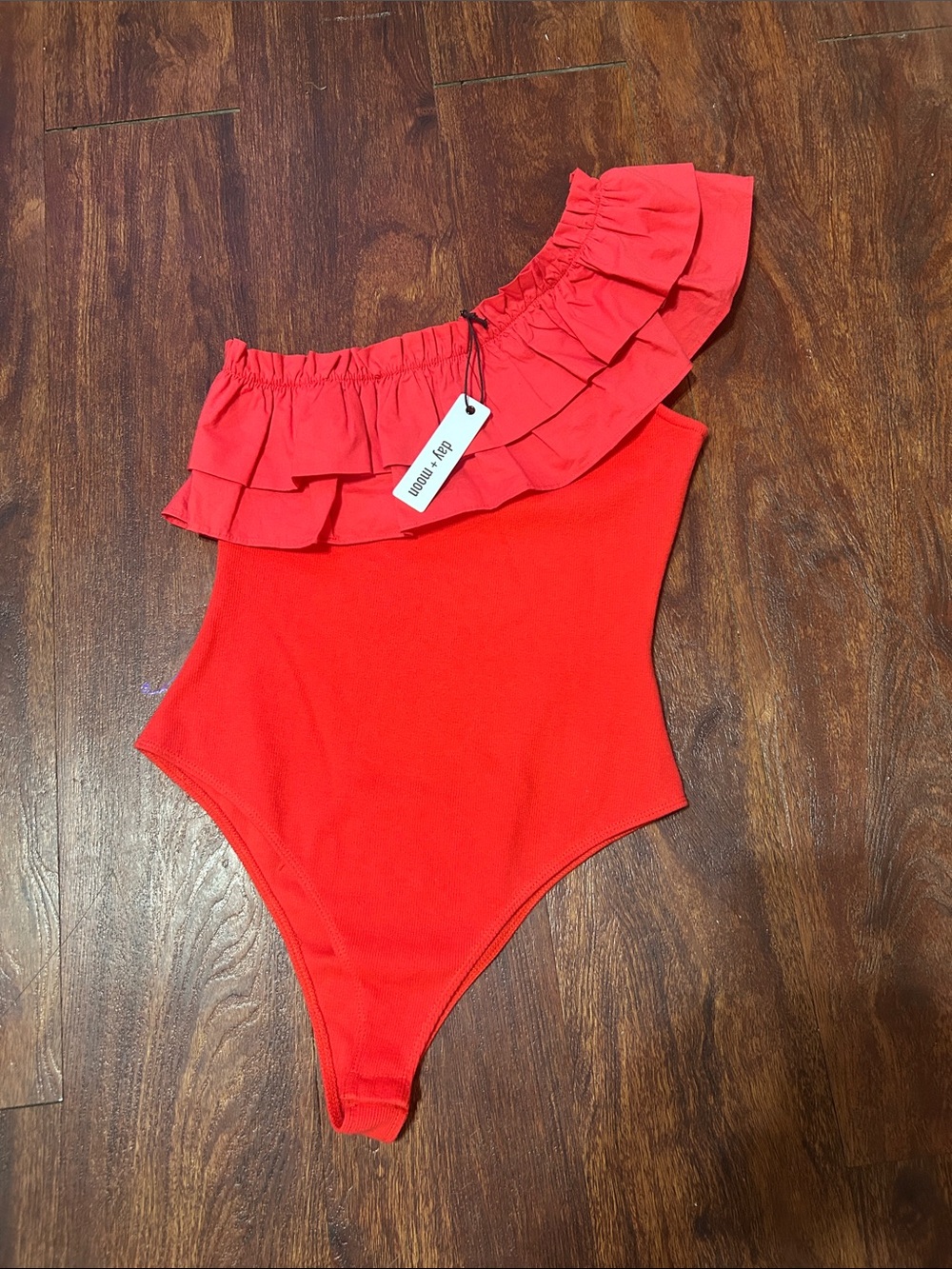 One-Shoulder Ruffle Bodysuit - Red
